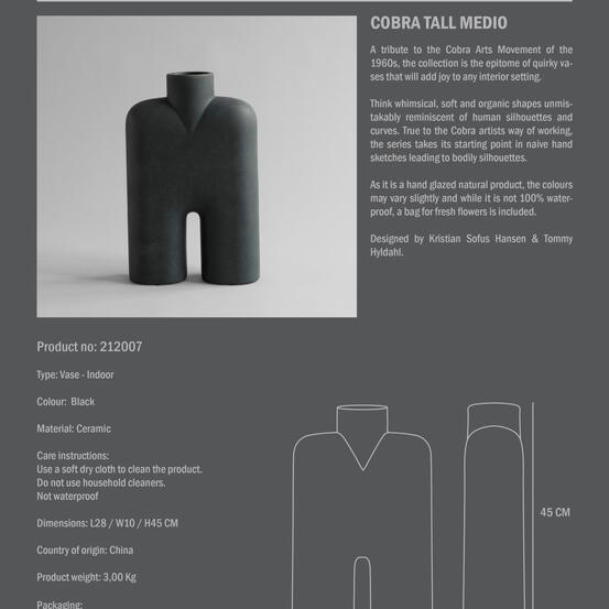 Ваза Cobra Tall Medio – Black